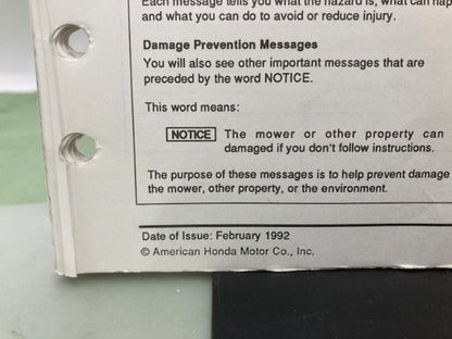 Honda 61VE220 HRM215 HRB215 Rotary Mower Shop Manual 1992 Genuine