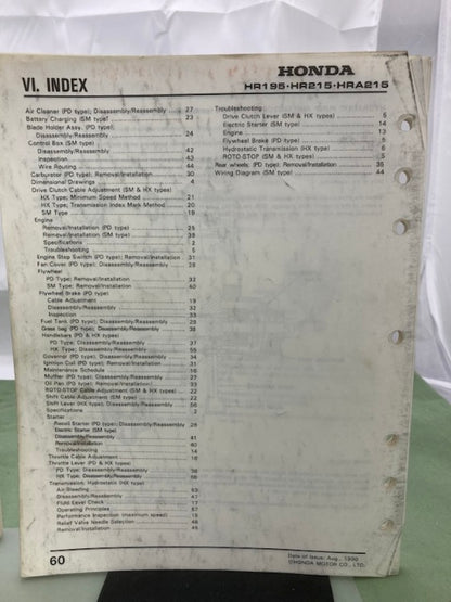 Honda 61VA330 HR195 HR215 HRA215 Shop Manual '89 w/ Supplement 61VA330Z Genuine