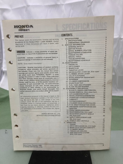 Honda 61VA200 HRS21 Lawn Mower Shop Manual 1984 Genuine