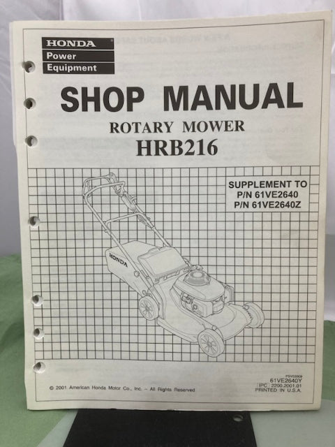 Honda 61VE2640 HRB215 HRM215 Shop Manual '97 w/ Supplements Z & Y '01 Genuine