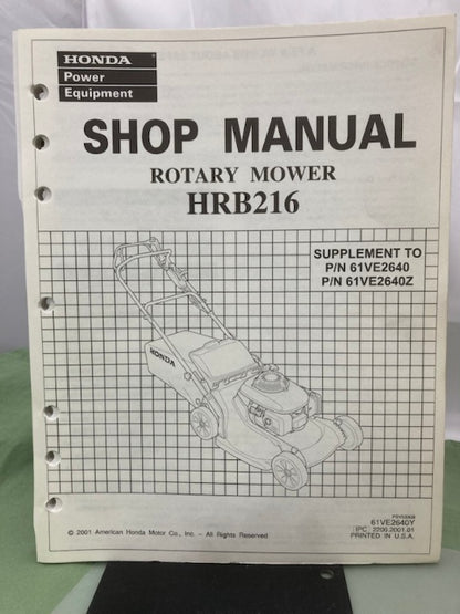 Honda 61VE2640 HRB215 HRM215 Shop Manual '97 w/ Supplements Z & Y '01 Genuine