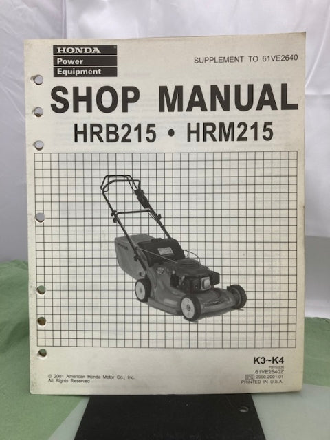 Honda 61VE2640 HRB215 HRM215 Shop Manual '97 w/ Supplements Z & Y '01 Genuine
