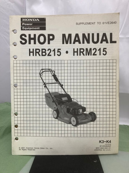 Honda 61VE2640 HRB215 HRM215 Shop Manual '97 w/ Supplements Z & Y '01 Genuine