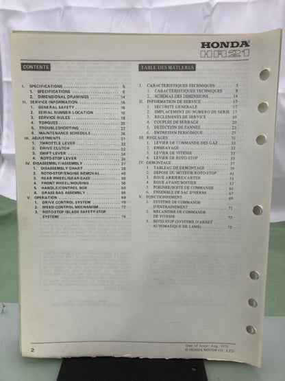 Honda 6695200 HR21 Rotary Mower Shop Manual 1978 Genuine