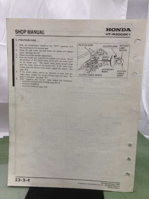 Honda 6175100 HT-R3009 Shop Manual '85 w/ HT-R3811 Supplements Z & Y '86 Genuine