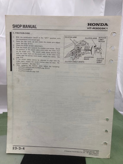 Honda 6175100 HT-R3009 Shop Manual '85 w/ HT-R3811 Supplements Z & Y '86 Genuine