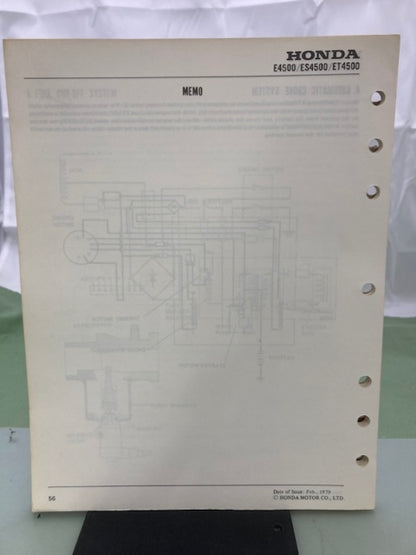 Honda 6189300 E4500 ES4500 ET4500 Generator Shop Manual 1979 Genuine