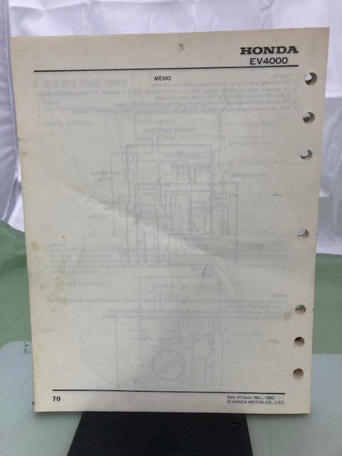 Honda 6189500 EV4000 Generator Shop Manual 1982 Genuine