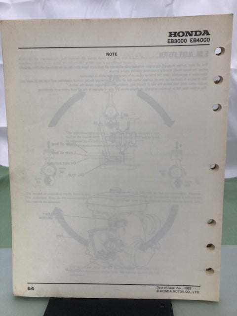 Honda 6189910 EB3000 EB4000 Generator Shop Manual 1982 Genuine