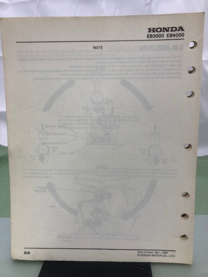 Honda 6189910 EB3000 EB4000 Generator Shop Manual 1982 Genuine