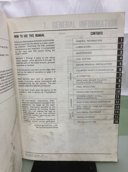 Honda 61GK803 '84-'87 NQ50 Spree Service Manual 1986 Genuine
