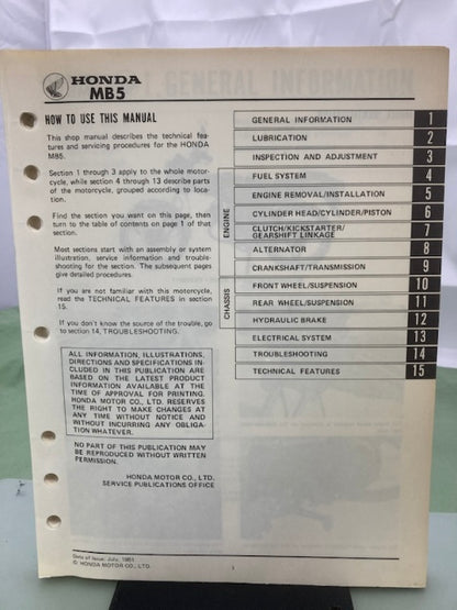 Honda 6116600 MB5 '82 Shop Manual 1981 Genuine