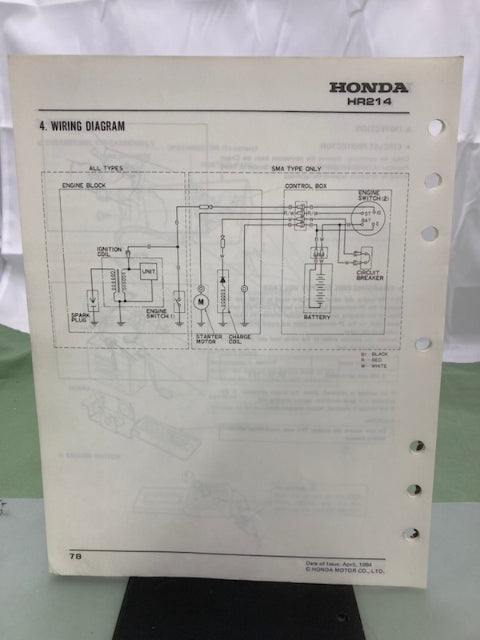 Honda HR214SMA Rotary Mower Shop Manual Supplement for 61VA300 1984 Genuine