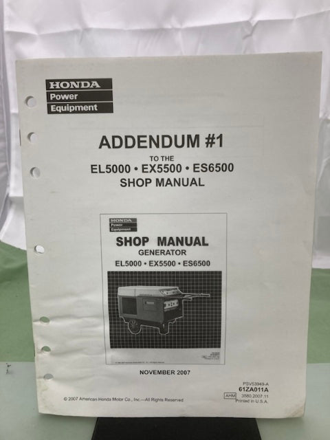 Honda 61ZA011A EL5000 EX5500 ES6500 Shop Manual Addendum #1 2007 Genuine