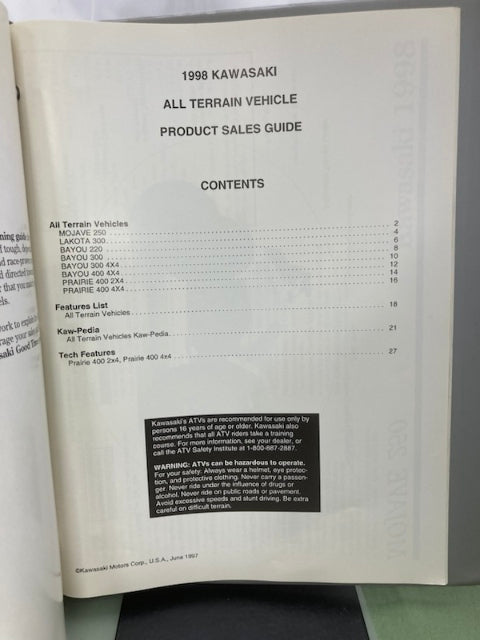 Kawasaki Product Sales Guides Binder 1997 w/ 5 Sales Guides Genuine