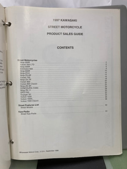 Kawasaki Product Sales Guides Binder 1997 w/ 5 Sales Guides Genuine
