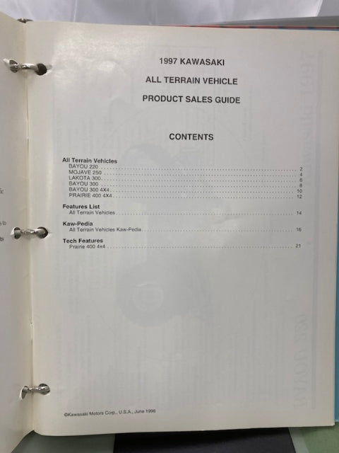 Kawasaki Product Sales Guides Binder 1997 w/ 5 Sales Guides Genuine