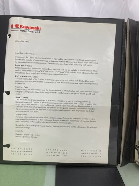 Kawasaki Product Sales Guide Binder w/ Spec Sheets 2009 Genuine