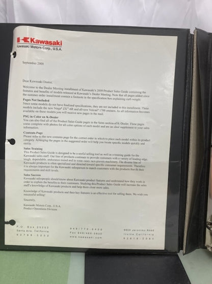 Kawasaki Product Sales Guide Binder w/ Spec Sheets 2009 Genuine