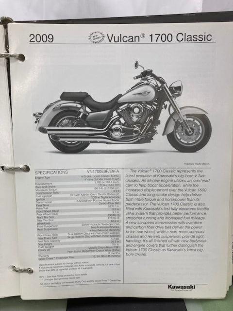 Kawasaki Product Sales Guide Binder w/ Spec Sheets 2009 Genuine