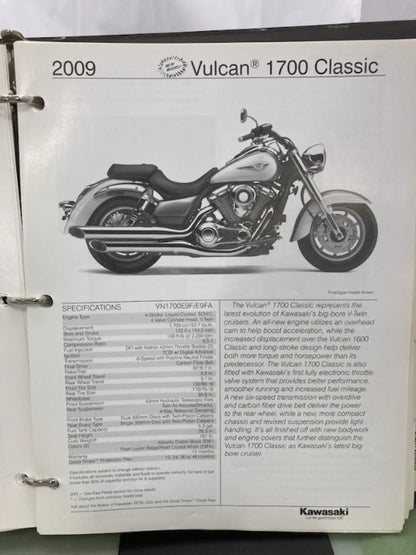Kawasaki Product Sales Guide Binder w/ Spec Sheets 2009 Genuine