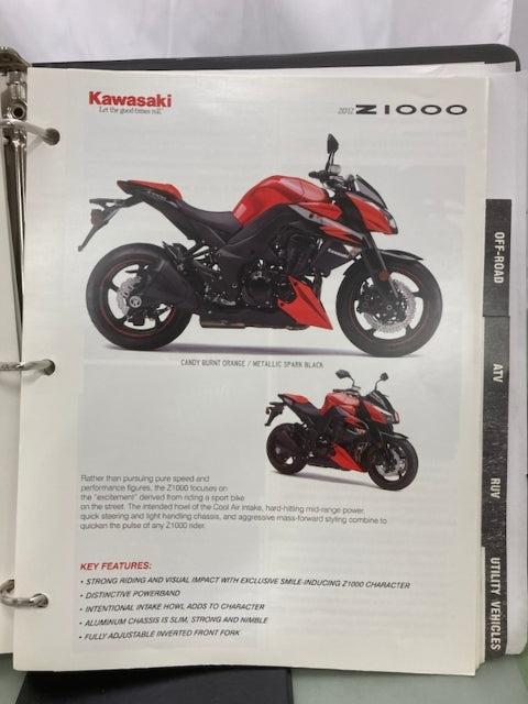 Kawasaki Product Sales Guide Binder w/ Spec Sheets 2012 Genuine