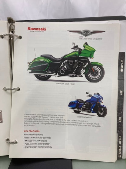 Kawasaki Product Sales Guide Binder w/ Spec Sheets 2012 Genuine