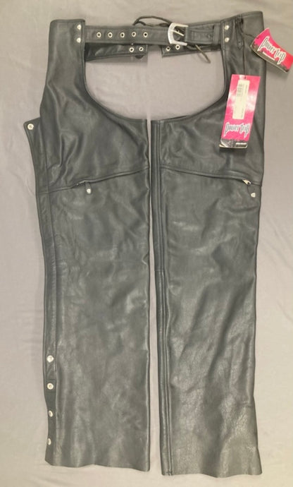 Power Trip 9034-0003 Leather Power Chaps BLK Medium New Genuine