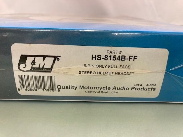 J&M HS-8154B-FF 5-Pin Full Face Stereo Helmet Headset New Genuine