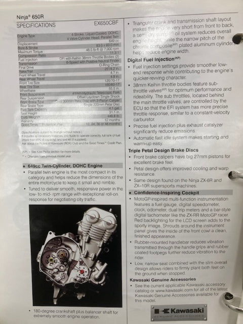 Kawasaki Product Sales Guide Binder w/ Spec Sheets 2011 Genuine