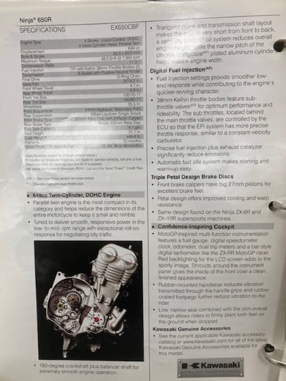 Kawasaki Product Sales Guide Binder w/ Spec Sheets 2011 Genuine