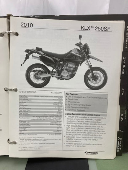 Kawasaki Product Sales Guide Binder w/ Spec Sheets 2010 Genuine