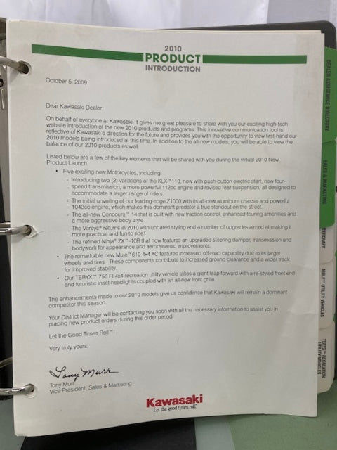 Kawasaki Product Introduction Sales Binder 2010 Genuine