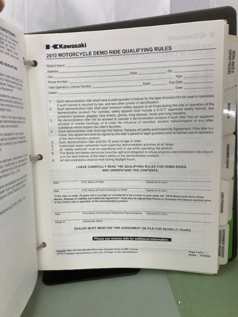 Kawasaki Product Introduction Sales Binder 2010 Genuine