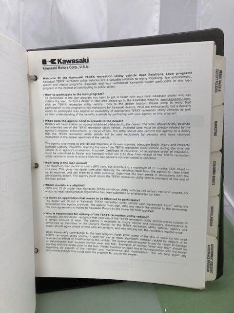 Kawasaki Product Introduction Sales Binder 2010 Genuine