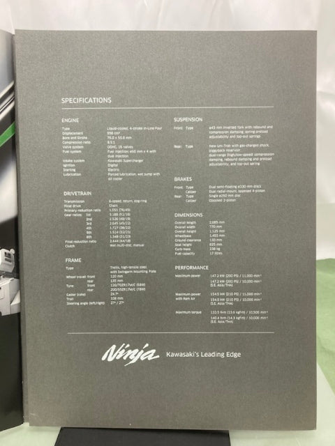 Kawasaki 99948-1316 Ninja H2 Sales Booklet & Specifications Sheet 2014 Genuine