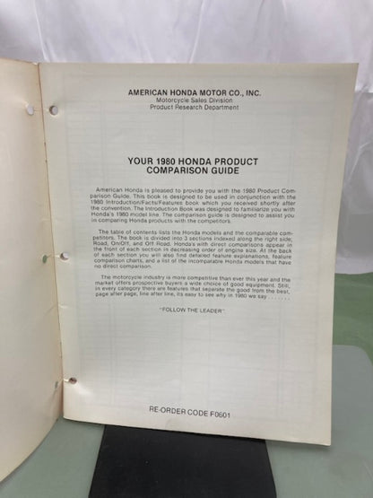Honda Motorcycles Product Comparison Guide 1980 Genuine