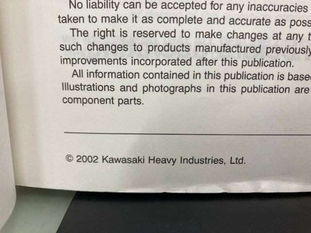 Kawasaki 99924-1278-01 Ninja ZX-12R Service Manual '02 Genuine