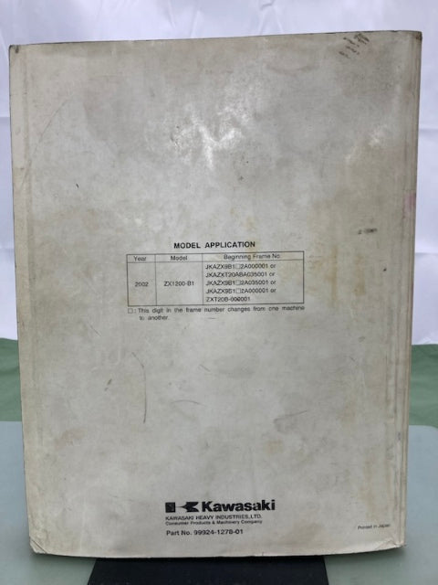 Kawasaki 99924-1278-01 Ninja ZX-12R Service Manual '02 Genuine