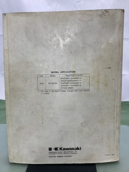 Kawasaki 99924-1278-01 Ninja ZX-12R Service Manual '02 Genuine