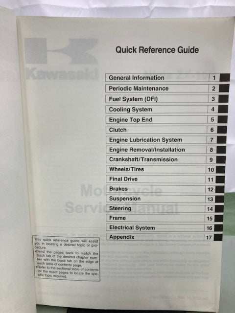 Kawasaki 99924-1365-01 Ninja ZX-10R Service Manual '06 Genuine
