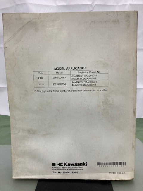Kawasaki 99924-1436-31 Z1000 Service Manual '10 Genuine