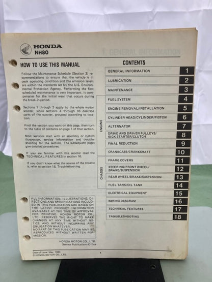 Honda 61GC801 NH80 aero80 '83-'84 Shop Manual Genuine