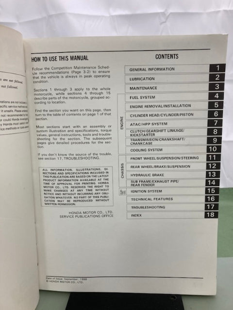 Honda 61KS605 CR125R '86-'91 Service Manual Genuine