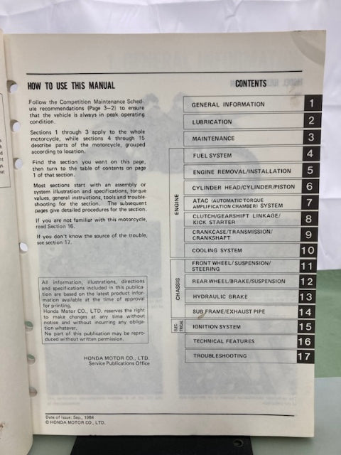 Honda 61KA303 CR125R '84-'85 Shop Manual Genuine