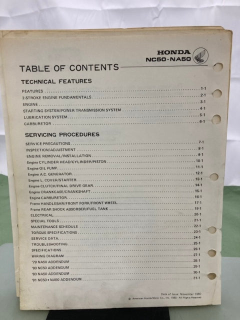 Honda 6114706 NC50 Express / NA50 Express II '77-'81 Shop Manual Genuine