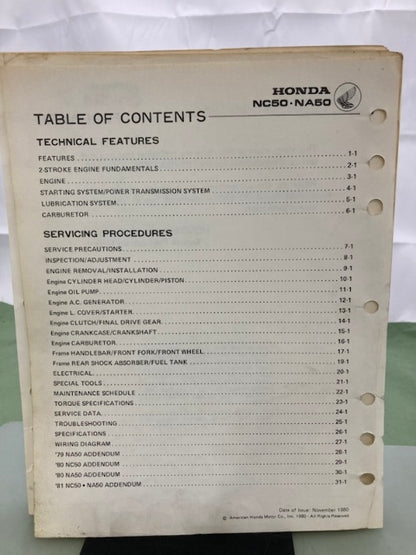Honda 6114706 NC50 Express / NA50 Express II '77-'81 Shop Manual Genuine