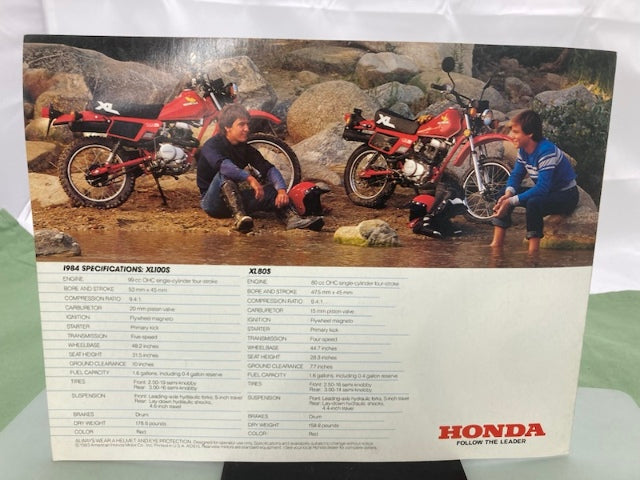 Honda XL100S XL80S Sales Brochure & Spec Sheet 1984 Genuine