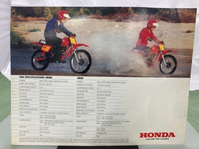 Honda XR100 XR80 Sales Brochure & Spec Sheet 1984 Genuine