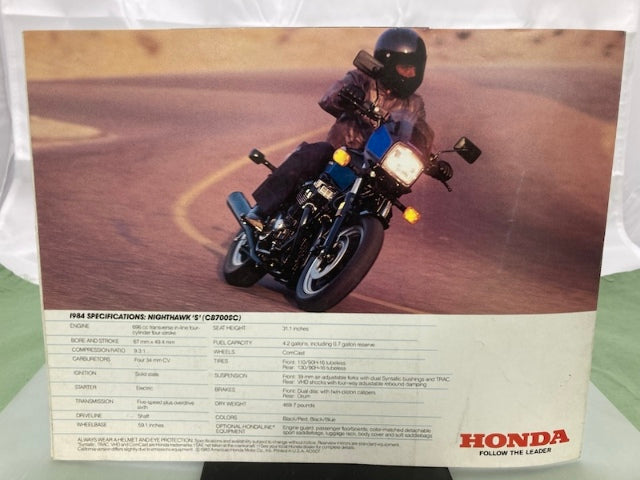 Honda Nighthawk 'S' CB700SC Sales Brochure & Spec Sheet 1984 Genuine